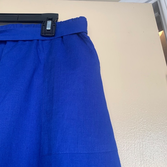 J. Crew Royal Blue Linen Blend Skirt XL Knee Length Pockets Lined Elastic Waist - Picture 3 of 9